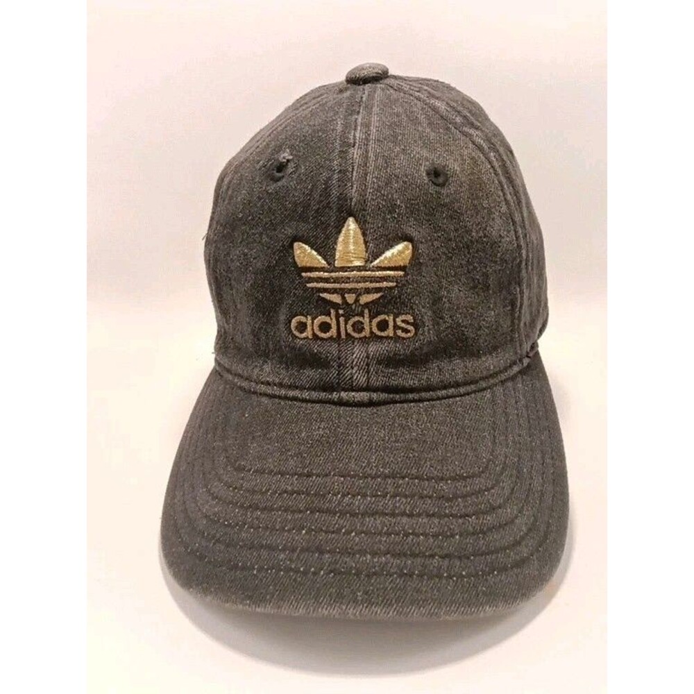 Adidas nim Jean GOLD SHIMMER Trefoil Logo Relaxed Dad Cap Hat Strapback Black